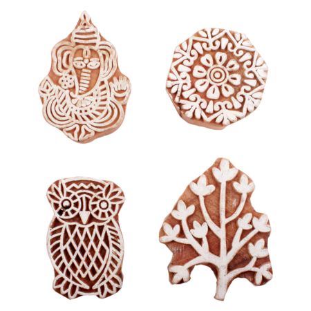 Set of 4 Piece New Mix Wooden Printing Block